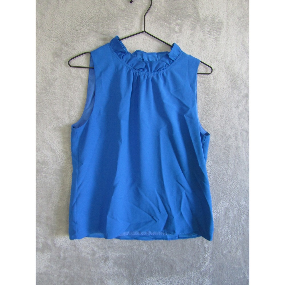 Royal Blue Sleeveless Mock Neck Ruffle Blouse Top Size Small Work Office